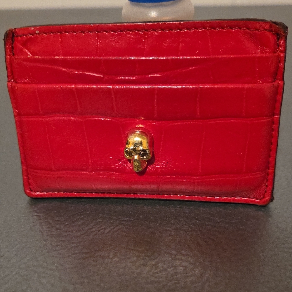 Alexander McQueen Red Croc-Embossed Card Holder